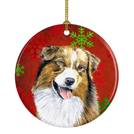 Carolines Treasures SC9437-CO1 Australian Shepherd Red Snowflakes Holiday Christmas Ceramic Ornament, Multicolor