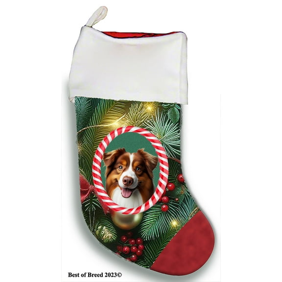 Australian Shepherd Red Tri - Best of Breed Christmas Stocking 13.5" Red Gaming Cloth with Red Lining ,Plush White Cuff