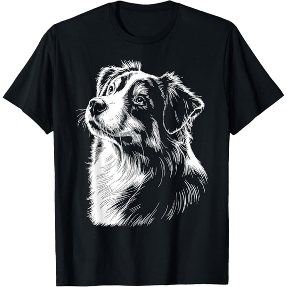 Australian Shepherd Silhouette Mini Aussie Vintage Graphic T-Shirt- Classic Unisex 100% Cotton Crew Neck T-Shirt Breathable Casual Everyday Wear Affordable Graphic Soft t shirt Cheap t shirts