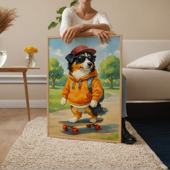 Australian Shepherd Skateboarding Print Poster Dog Lover Poster, Size 24x36 UNFFRAMED F03.1.6l1541