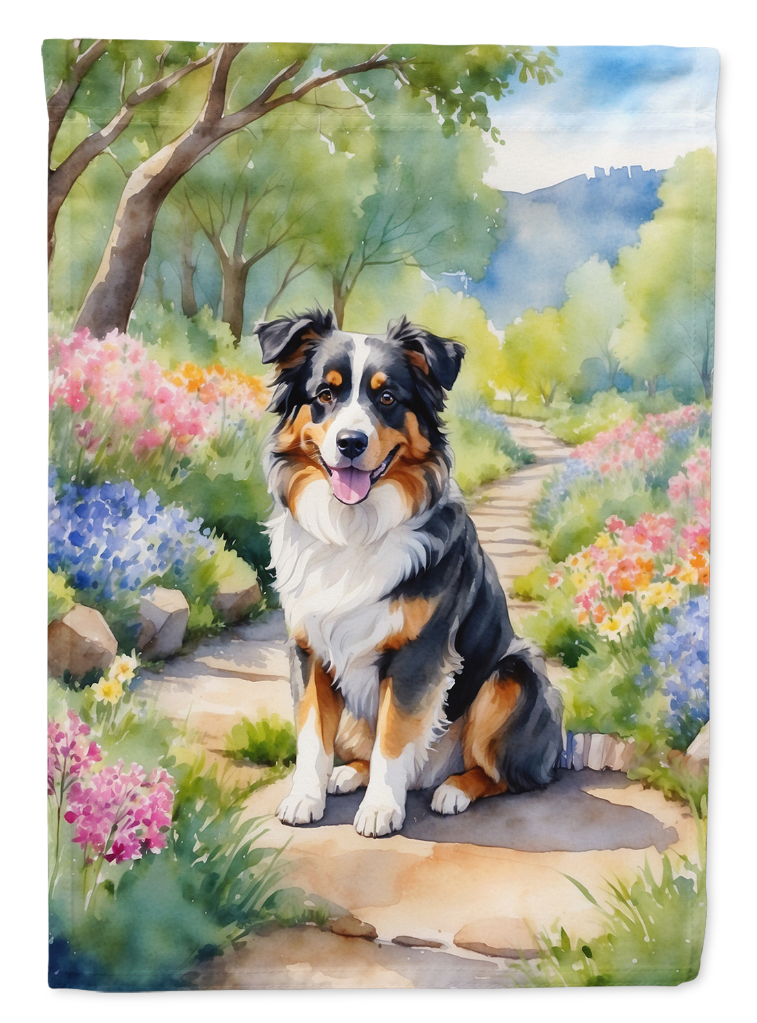 Australian Shepherd Spring Garden House Flag 28 in x 40 in