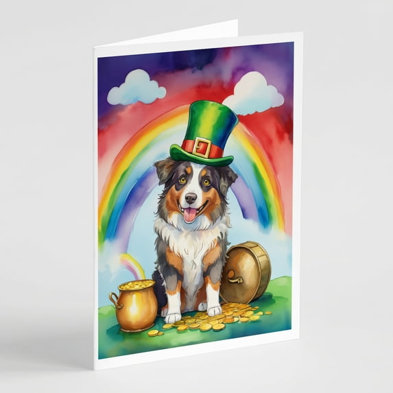 Australian Shepherd St Patrick's Day Greeting Cards Pack of 8 7 in x 5 in