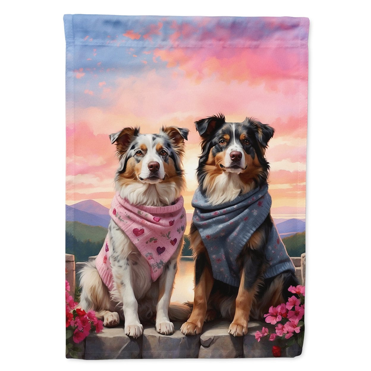 Australian Shepherd Two Hearts House Flag 28 in x 40 in