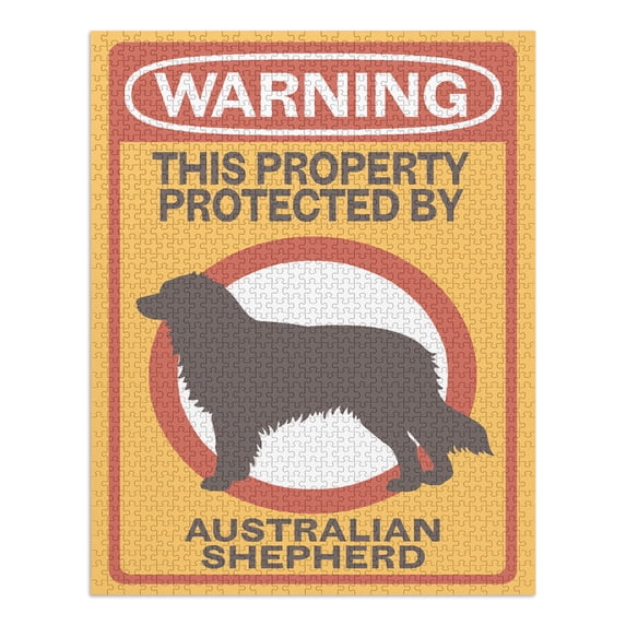 Australian Shepherd, Warning (1000 Piece Puzzle, Size 19x27, Challenging Jigsaw Puzzle for Adults and Family, Made in USA)