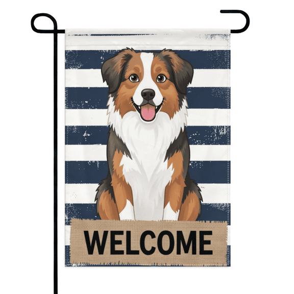 Australian Shepherd Welcome Garden Flag 12×18in Double Sided Cute Dog Farmhouse Protected Outdoor Decor for Porch Lawn Patio Yard Home Outside
