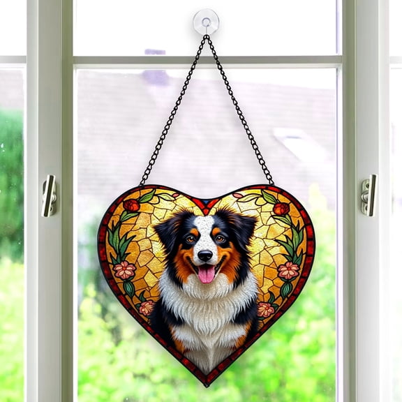 Australian Shepherd Window Hanging Stained Glass Christmas , Australian Shepherd Dog Suncatchers for Windows Stained Glass