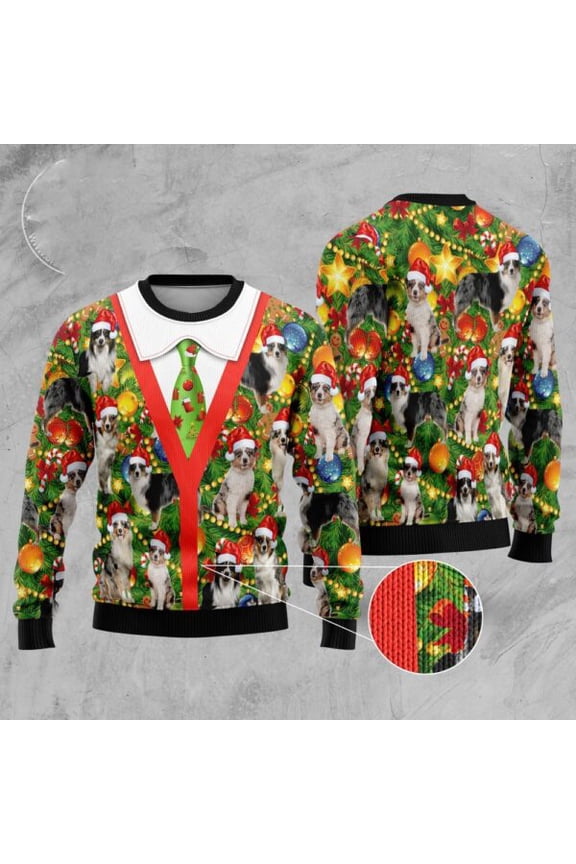 Australian Shepherd Xmas Pine Ugly Christmas Sweater, Christmas Sweater, Ugly Sweater, Funny Xmas Sweaters