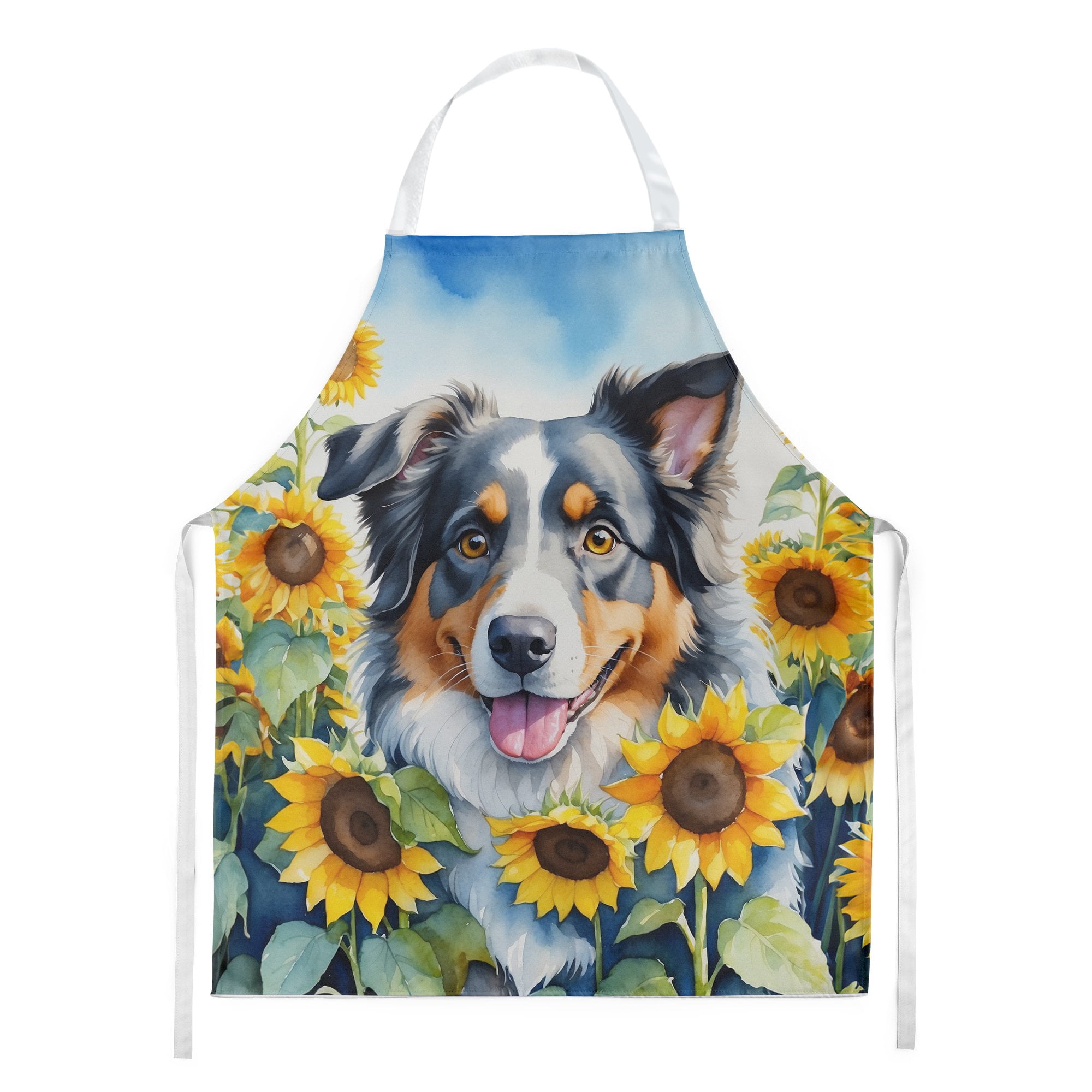 Australian Shepherd in Sunflowers Apron 27 in x 30 in