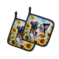 Australian Shepherd in Sunflowers Pair of Pot Holders