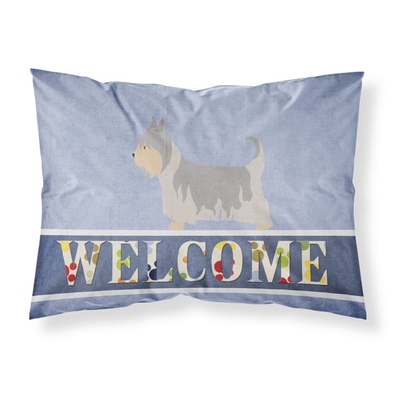 Australian Silky Terrier Welcome Fabric Standard Pillowcase Blue