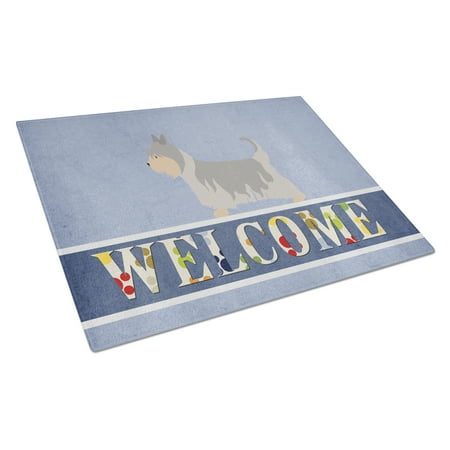 Australian Silky Terrier Welcome Glass Cutting Board Large Blue
