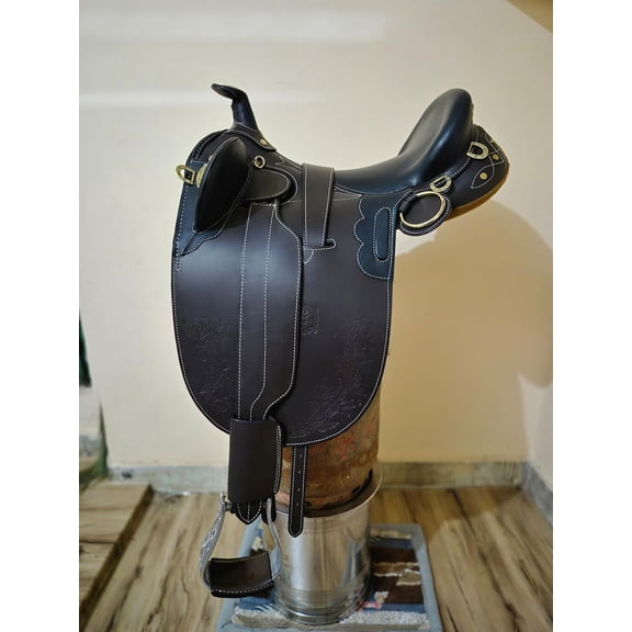 Australian Stock Leather Saddle with Deep Seat & Knee Pads, Premium Brown Riding Saddle, Durable & Comfortable Horse Tack, Trail & Endurance Use