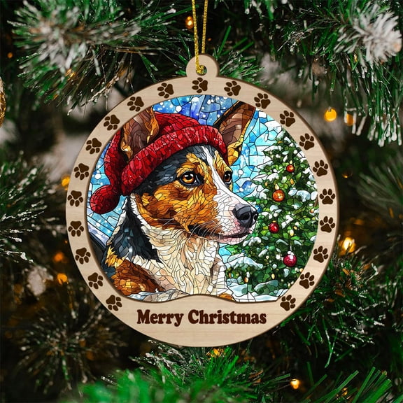 Australian Stumpy Tail Cattle Christmas Dog Ornament, Australian Stumpy Tail Cattle Dog Stained Glass, Australian Stumpy Tail Cattle Dog Suncatcher Gift Christmas Tree Decor, Xmas Gifts