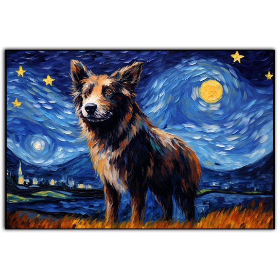 Australian Stumpy Tail Cattle Dog Canvas Prints of Starry Night Paintings Reproduction Post-Impressionism Artwork Framed Wall Art for Living Room Home decorations