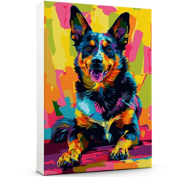 Australian Stumpy Tail Cattle Dog Canvas Wall Art Poster Prints Colorful Pop Animal Art Wall Decor Dog Picture Artwork Pet Dog Painting Poster for Home Bedroom Living Room Decoration Framed