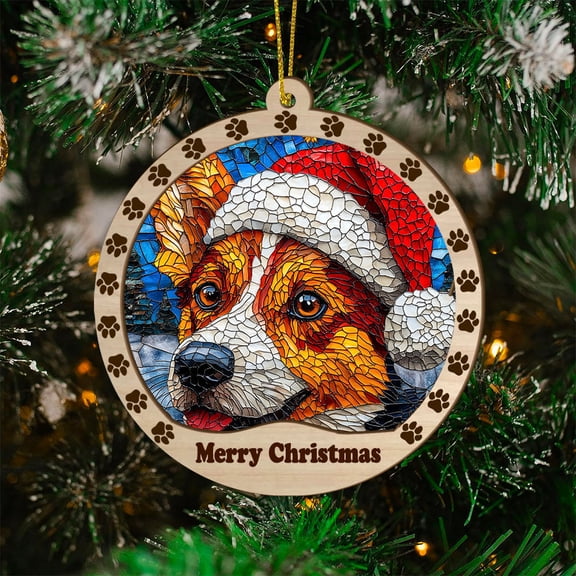 Australian Stumpy Tail Cattle Dog Ornament, Australian Stumpy Tail Cattle Dog SunCatcher Stained Glass Christmas Tree, Australian Stumpy Tail Cattle Dog Decor, Holiday Decorations, Xmas Gift