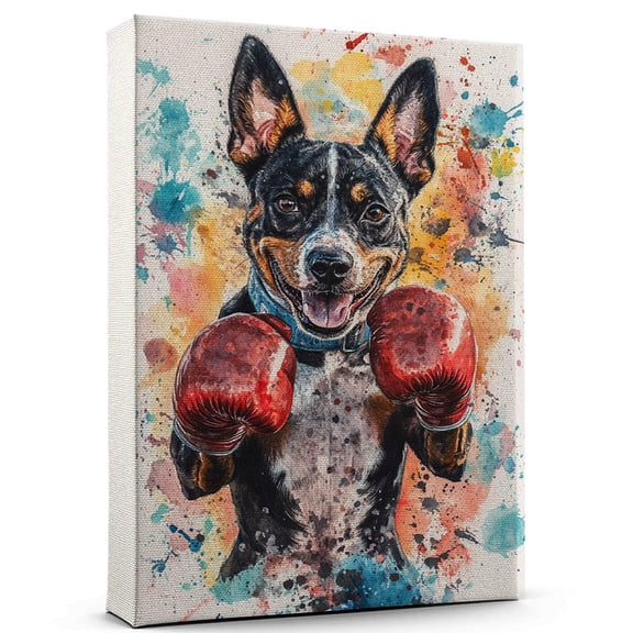 Australian Stumpy Tail Cattle Dog Playing Boxing Wall Canvas  Australian Stumpy Tail Cattle Canvas Art for Dog Lovers, Boxing Canvas and Unique Room Decor