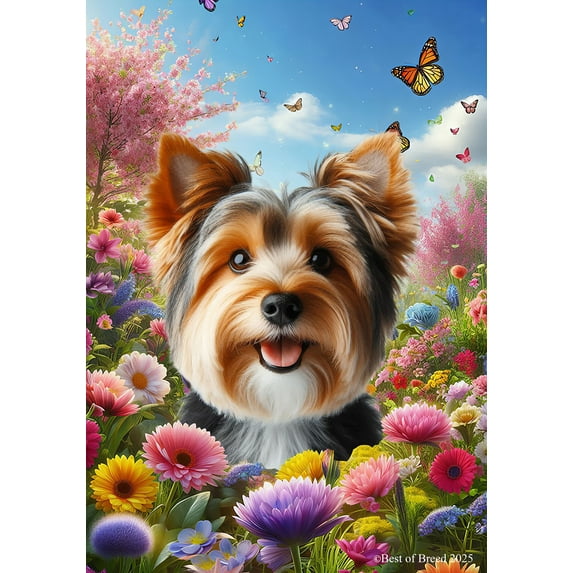 Australian Terrier - Best of Breed Spring Butterfly Outdoor House Flag 28" x 40" Mailbox Flag