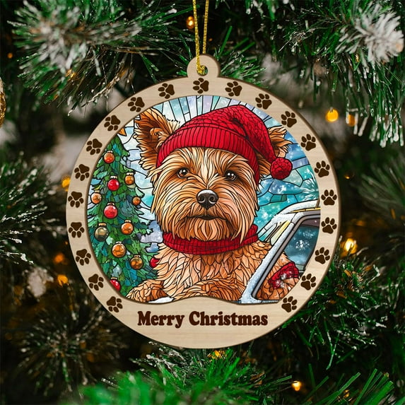 Australian Terrier Christmas Dog Ornament, Australian Terrier Dog Stained Glass, Australian Terrier Dog Suncatcher Gift Christmas Tree Decor, Xmas Gifts