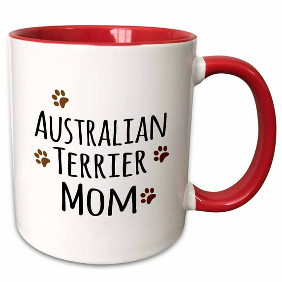 3drose, Australian Terrier Dog Mom - Doggie by Breed Brown Muddy Paw Prints Doggy Lover Mama Love Pet Owner, 15oz Two-tone Red Mug