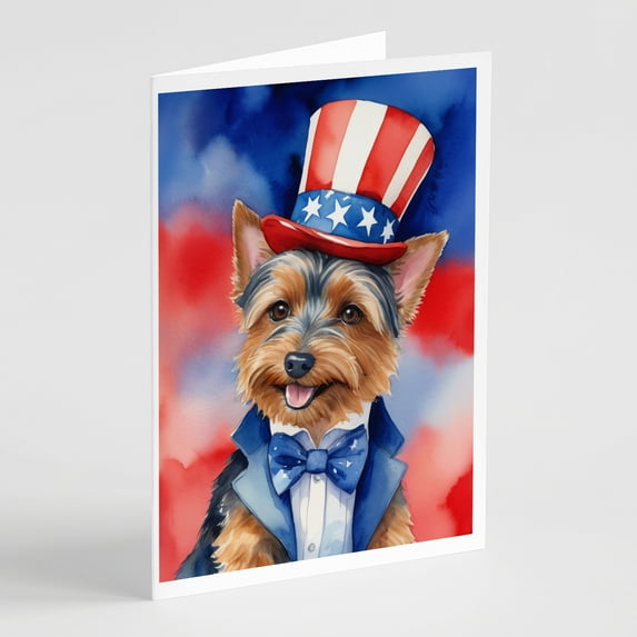 Australian Terrier Patriotic American Greeting Cards Pack of 8 7 in x 5 in