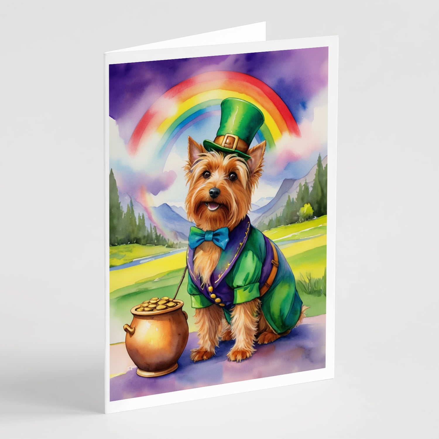 Australian Terrier St Patrick's Day Greeting Cards Pack of 8 7 in x 5 in