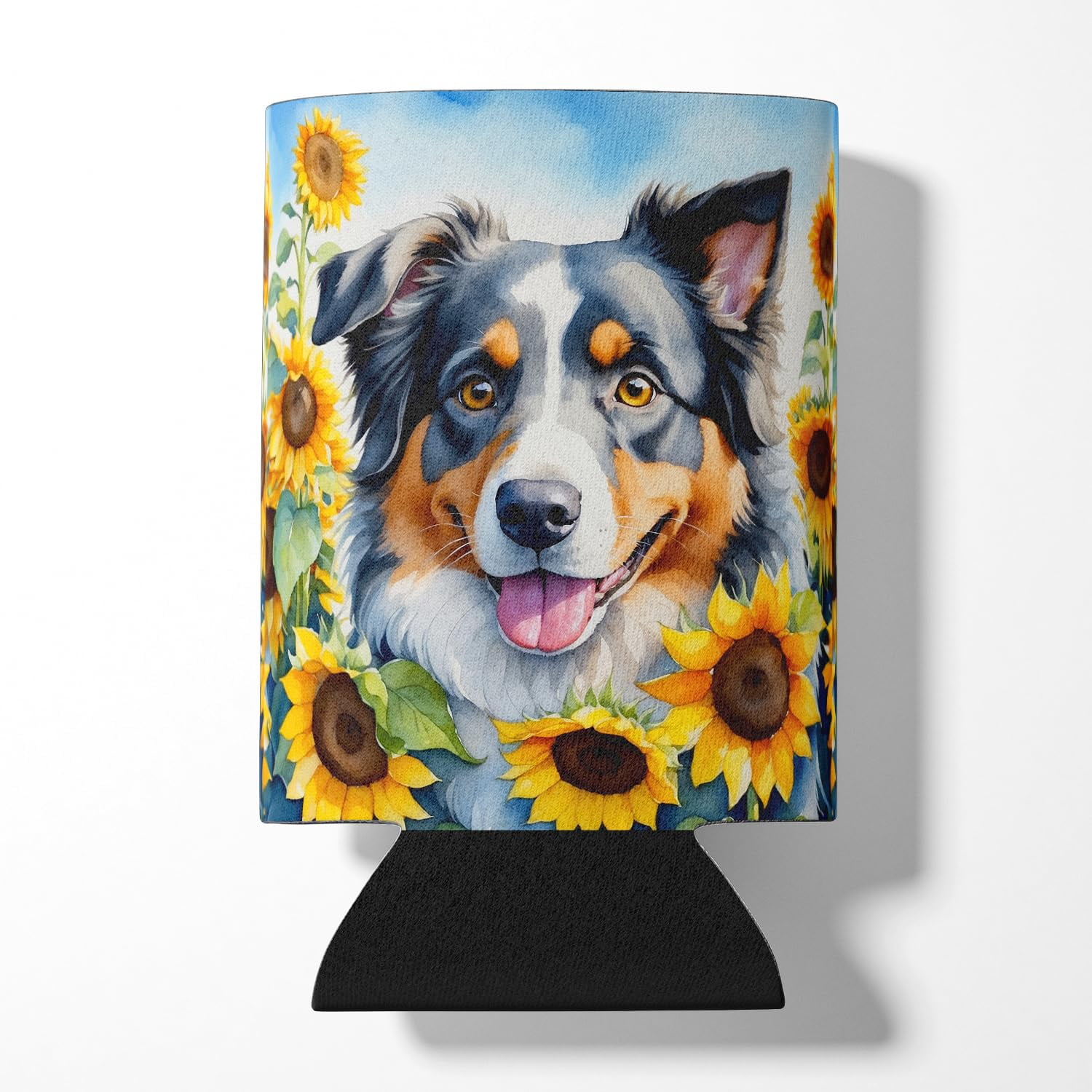 Australian Terrier in Sunflowers Can or Bottle Hugger 3 in x 5 in