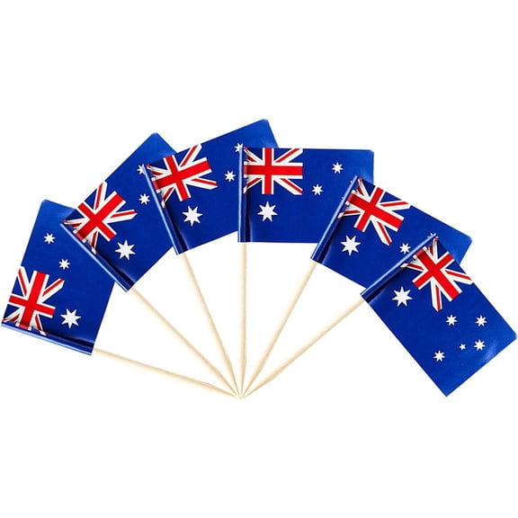 Australian Toothpick Flags Small Mini Australia Flags on Stick Food Labels Signs Tags for Party Buffet Cupcake Toppers Fruit Charcuterie Cheese Board Accessories Decorations 100 Pack (Australia)