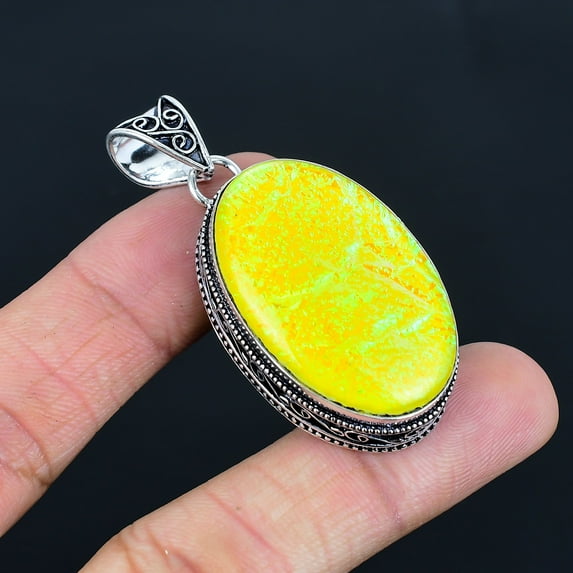 Australian Triplet Opal Gemstone 925 Sterling Silver Vintage Pendant 2.3" VJ 140