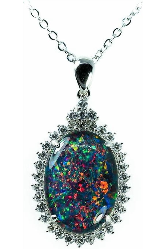 Triplet Oval Fire Genuine Opal Necklace Pendants 925 Sterling, Silver