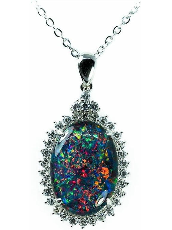 Triplet Oval Fire Genuine Opal Necklace Pendants 925 Sterling, Silver