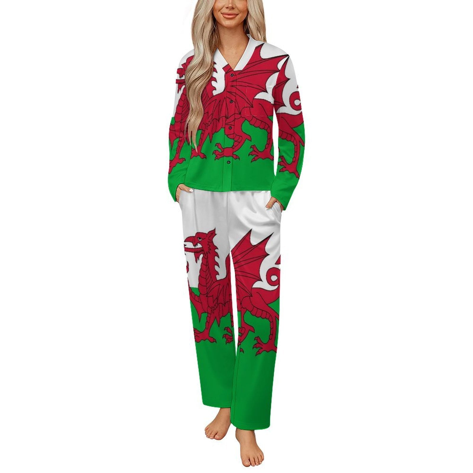 Australian Welsh Heritage Flag Womens Pyjamas Set Button Up Pyjamas ...