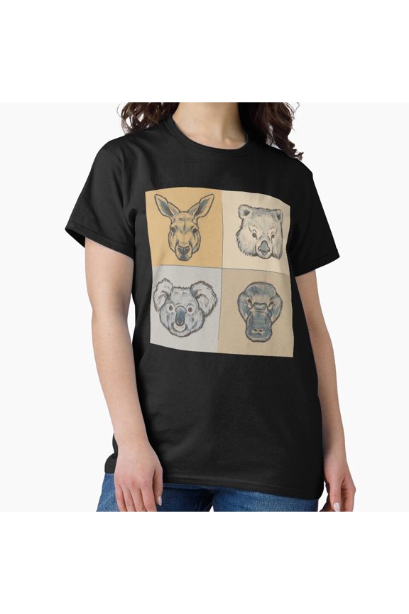 Australian Wildlife T-Shirt | Kangaroo Koala Wombat Platypus Sketch Art Tee H1312, for Unisex, Up to Size 5XL