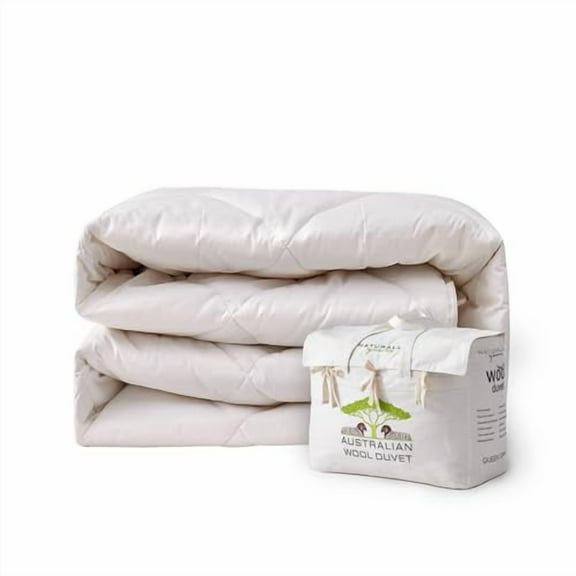 Australian Wool Duvet - All Natural King Duvet with 100% Cotton Fabric Cover Shell - Breathable, Moisture Wicking All Season Duvet