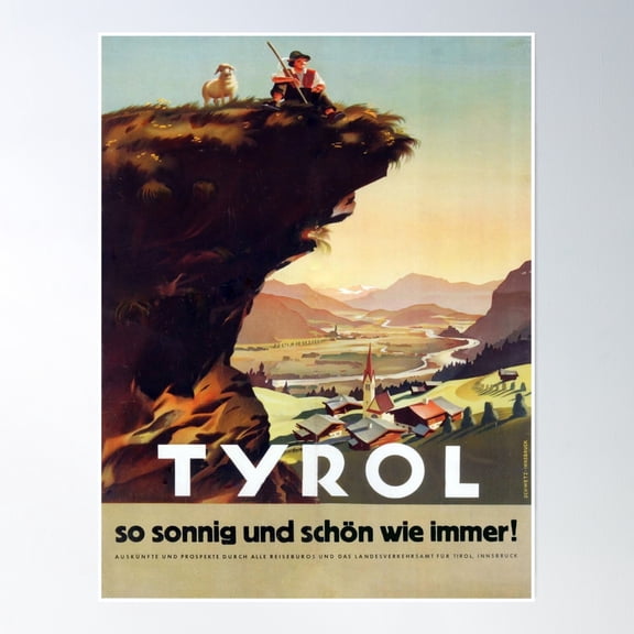 "Austria: 1940S / Today Tyrol - Summer Trip ... Poster Wall Art, Modern Wall Decor, 8x12 UNFRAMED