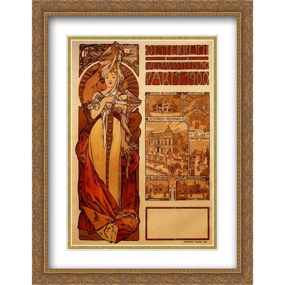 Austria 2x Matted 28x36 Large Gold Ornate Framed Art Print by Mucha, Alphonse Maria