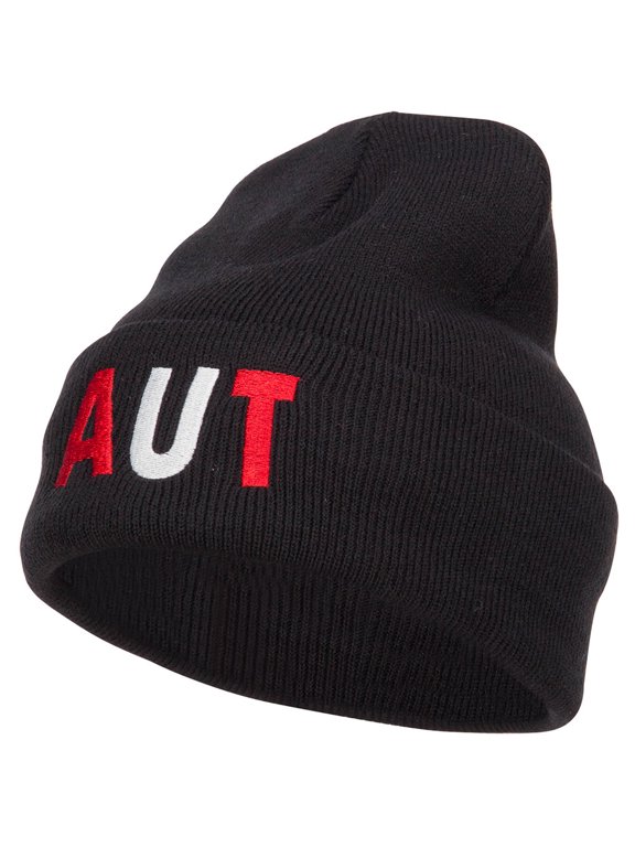 Austria AUT Flag Embroidered Long Beanie - Black OSFM