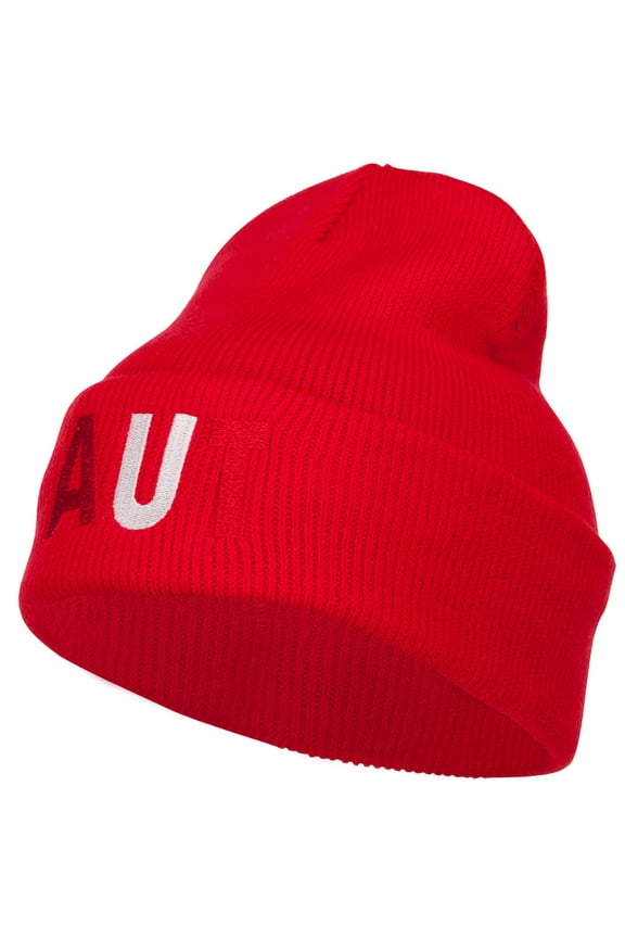 Austria AUT Flag Embroidered Long Beanie - Red OSFM