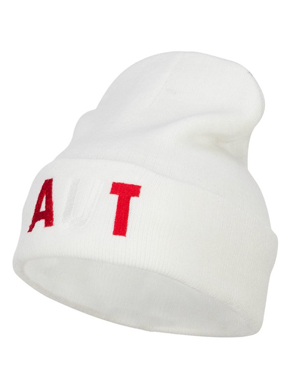 Austria AUT Flag Embroidered Long Beanie - White OSFM