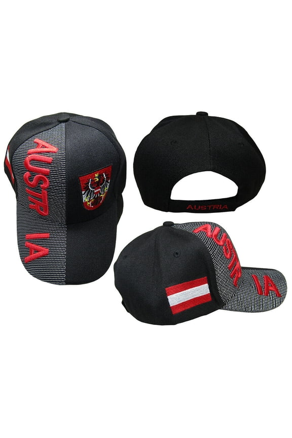 Austria Country Black Red Letter Crest Patch On Side Embroidered Hat Cap