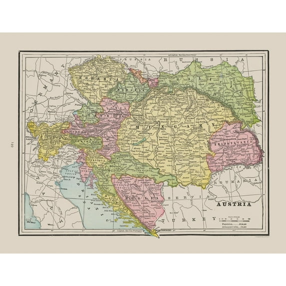 Historic Map - Austria - Cram 1892 - Vintage Wall Art