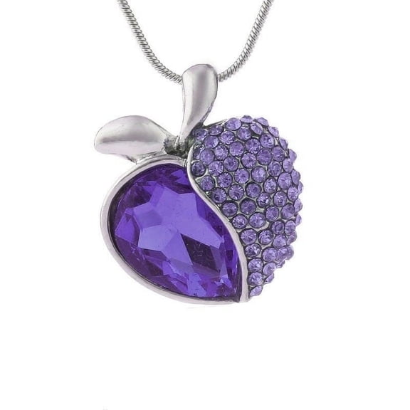 Austria Crystal Peach Heart Sweet Apple Pendant Necklace Silver Plated - Purple