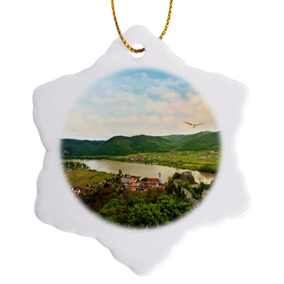 3drose, Austria, Durnstein, Wachau Valley, Danube River - Eu03 Mgl0043 - Miva Stock, 3 inch Snowflake Porcelain Ornament