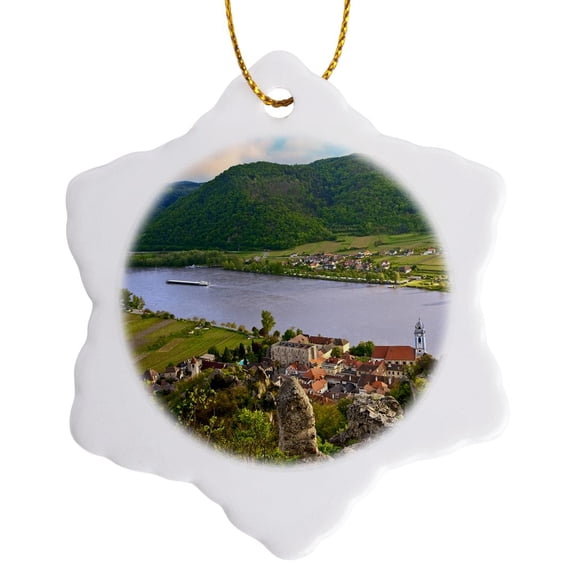 3drose, Austria, Durnstein, Wachau Valley, Danube River - Eu03 Mgl0044 - Miva Stock, 3 inch Snowflake Porcelain Ornament