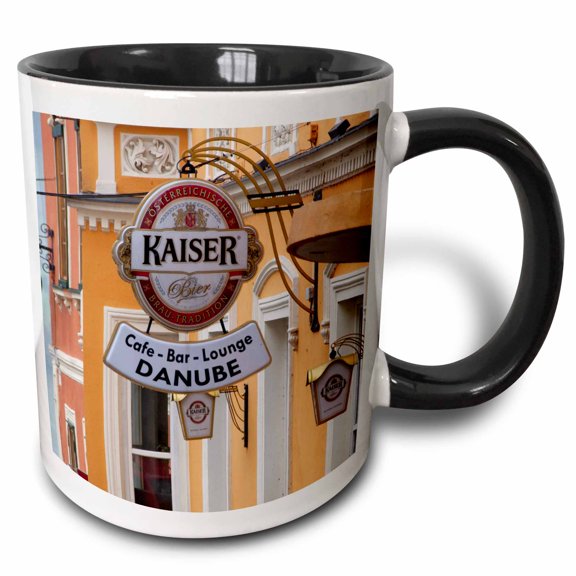 3drose, Austria, Grein, Danube River, Cafe and Bar-eu03 Cmi0286 - Cindy Miller Hopkins, 11oz Two-tone Black Mug