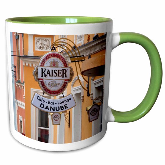 3drose, Austria, Grein, Danube River, Cafe and Bar-eu03 Cmi0286 - Cindy Miller Hopkins, 11oz Two-tone Green Mug