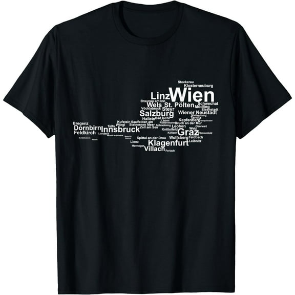 Austria Map Silhouette Cities Towns Travel Vacation Vienna T-ShirtMen and women, Black T-shirt, size: Extra large