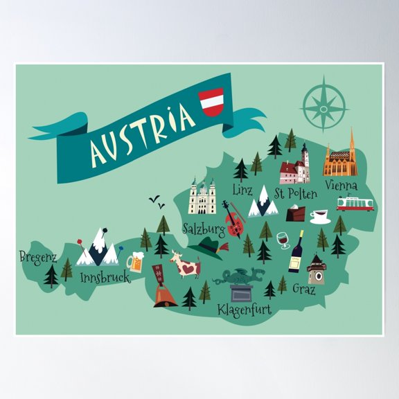 Austria Poster Map Poster Wall Art, Modern Wall Decor, 12x18 UNFRAMED