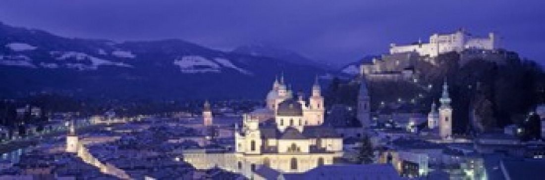 Austria Salzburg Aerial view of a city at night Canvas Art - Panoramic Images (18 x 6)
