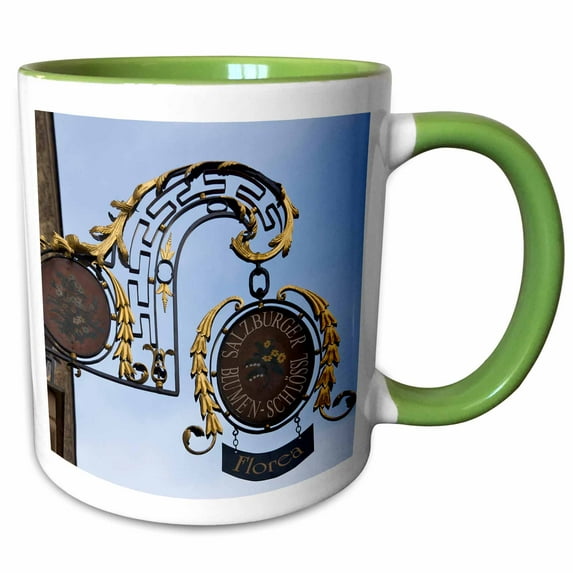 3drose, Austria, Salzburg, Florist Sign on Getreidegasse-eu03 Len0029 - Lisa S. Engelbrecht, 15oz Two-tone Green Mug
